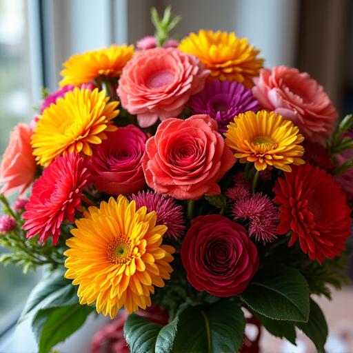 Яркий и пышный букет на юбилей.